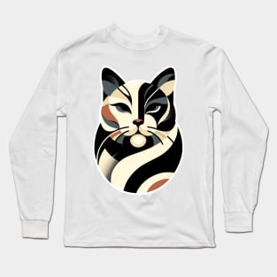 Abstract Elegance: Geometric Cat Portrait Long Sleeve T-Shirt